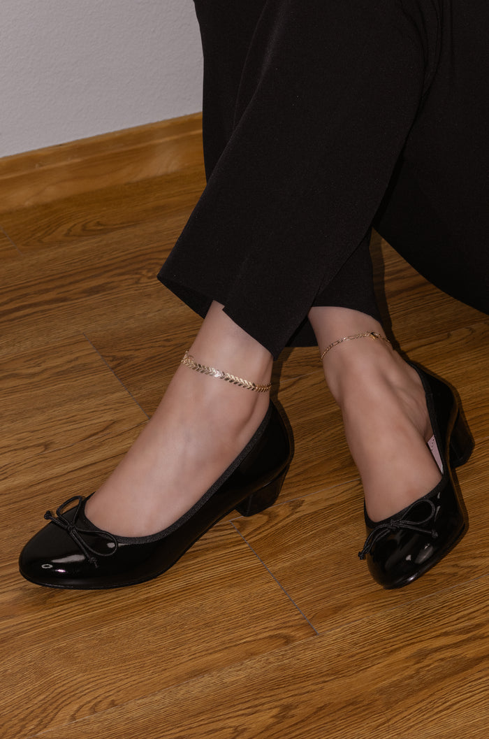 Harper - Black Patent Slip On Mid Heels