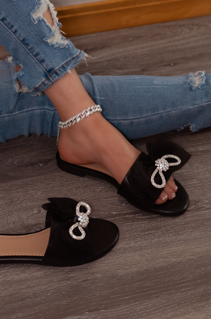 Daisy - Embellished Bow Strap Flat Sandals