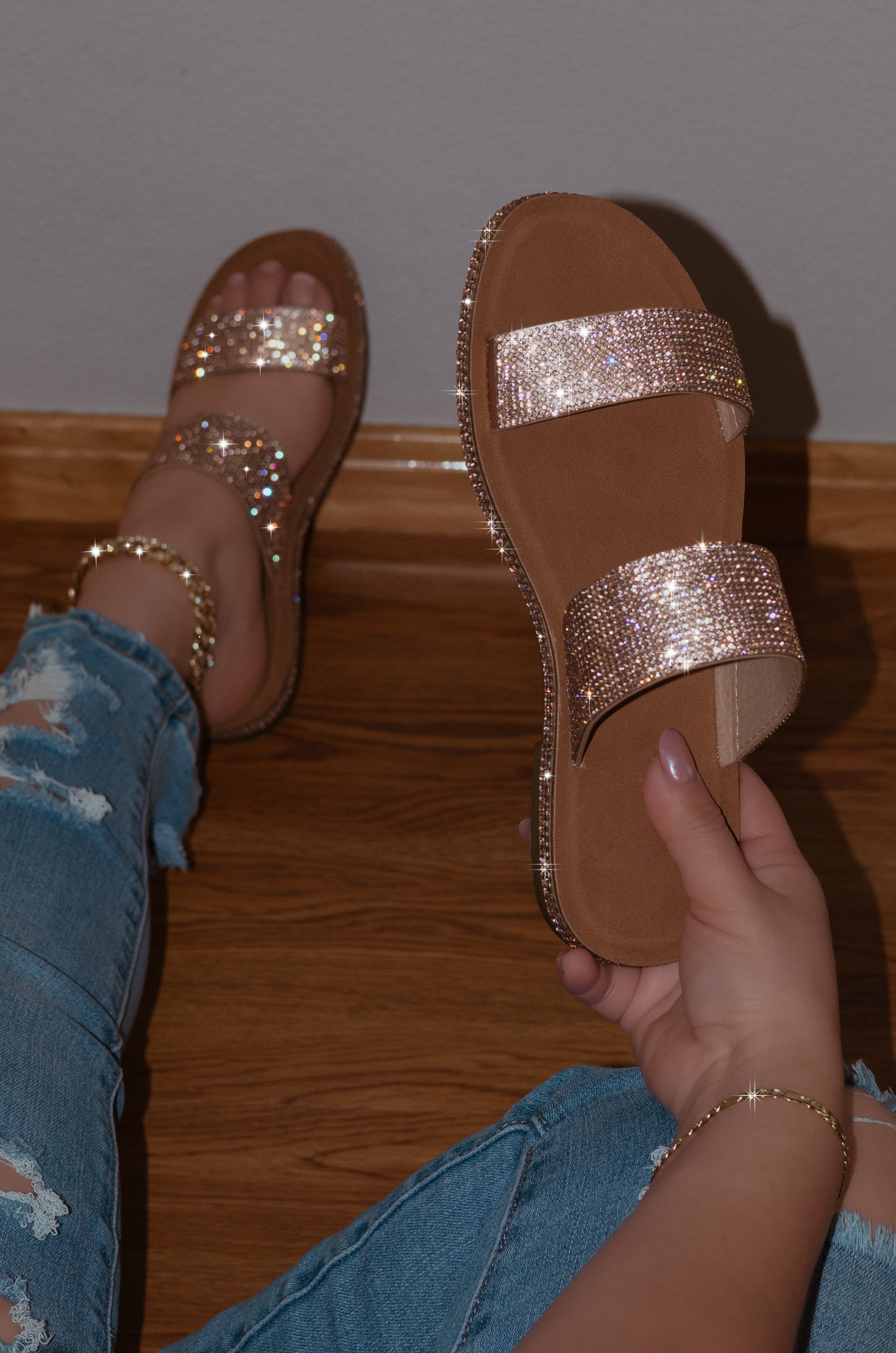 rose gold sparkly sandals