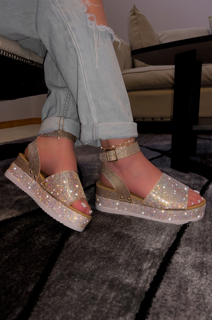 Karla - Embellished Rhinestone Ankle Strap Platform Sandals