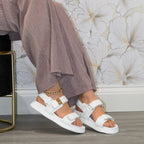 Daniela - Wide Fit Adjustable Double Strap Flat Sandals, Women’s Comfortable Summer Footwear, Cushioned Insole Stylish Casual Open Toe Sandals, Versatile Everyday Beach & Walking Shoes