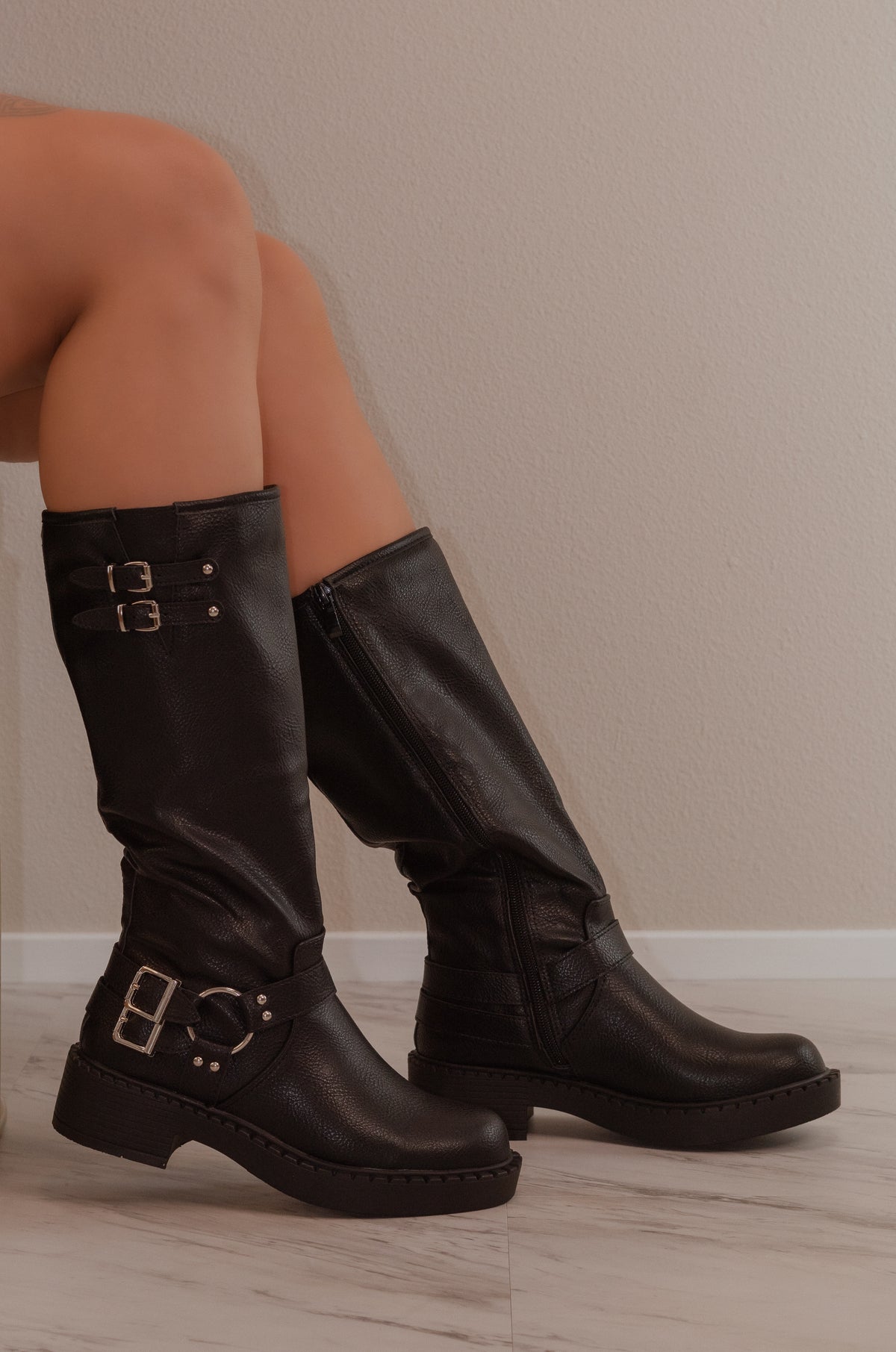 Dublin - Women's Knee High Boots Side Zipper Motorcycle Boots