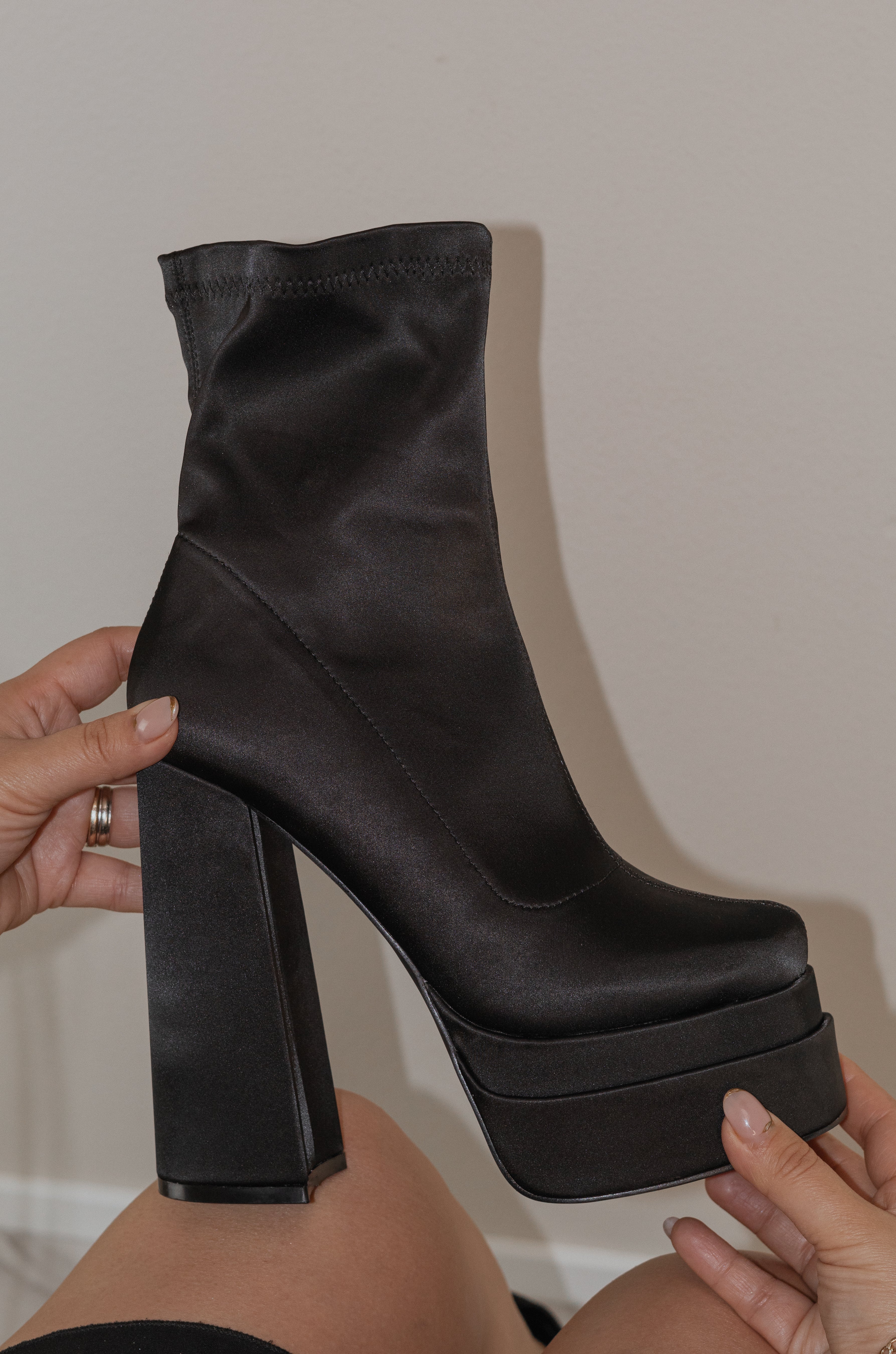 Chunky fashion black heeled ankle boots