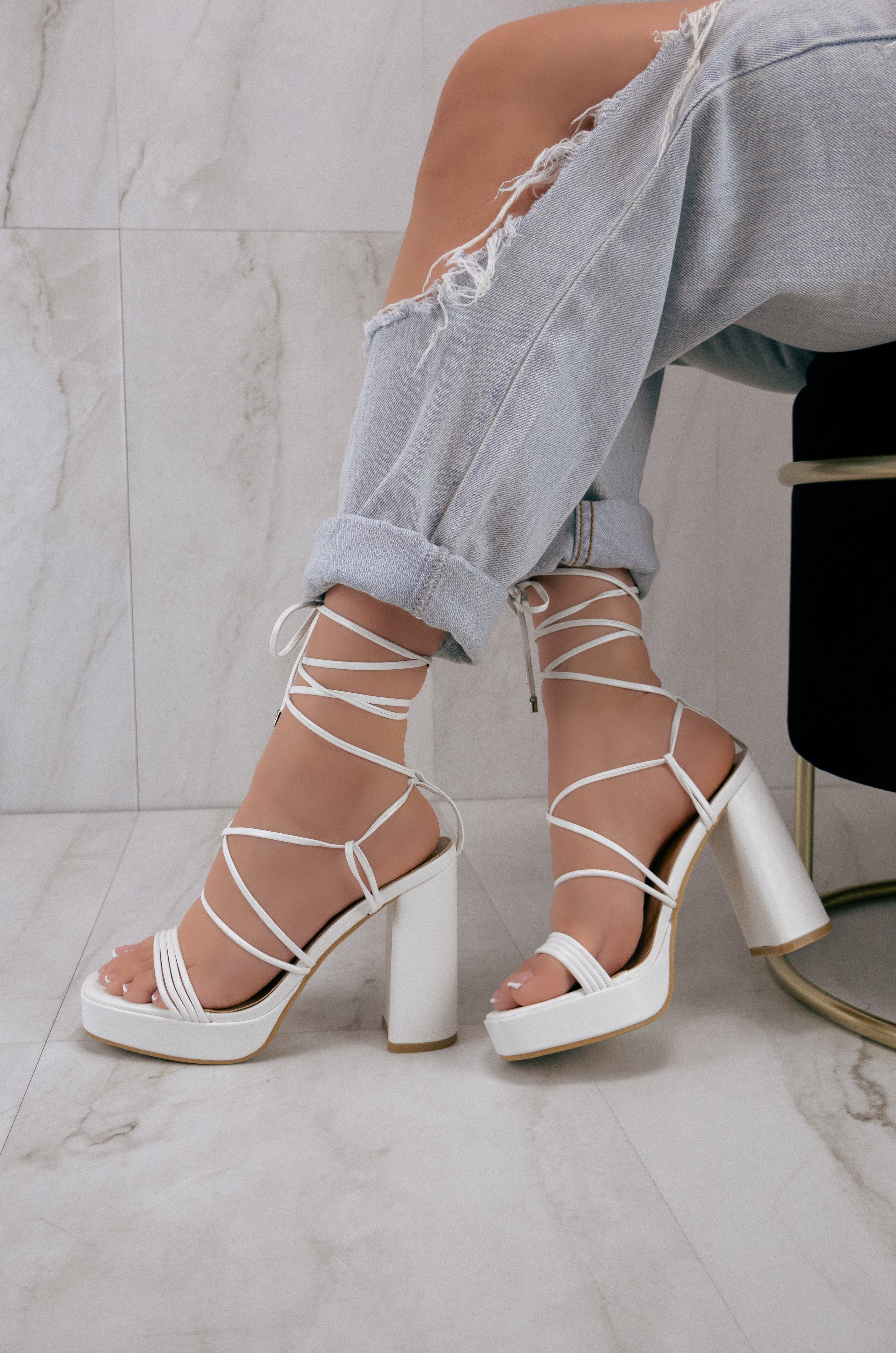 Veda Lace Up Platform Block Heels ONLINE CUTE SHOES