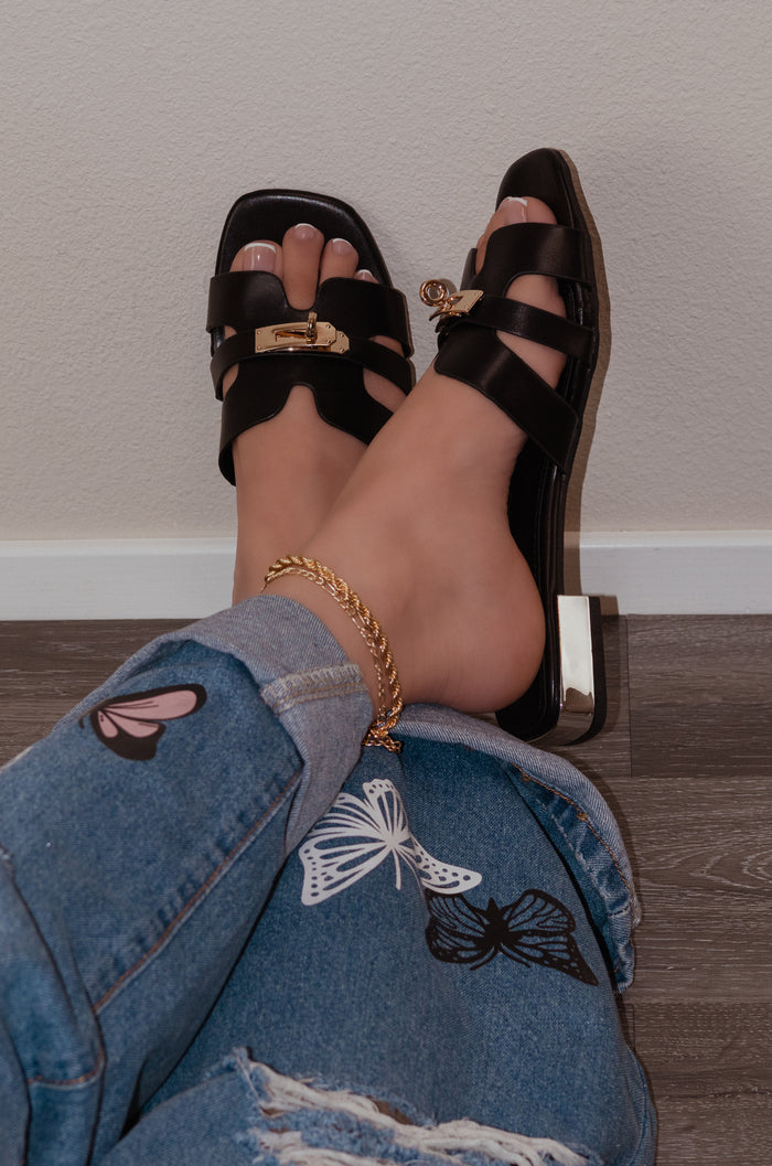 Amhara - Slip On Mid Heel Embellished Sandals