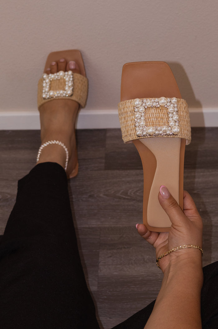Bold - Embellished Slip On Square Open Toe  Flat Sandals