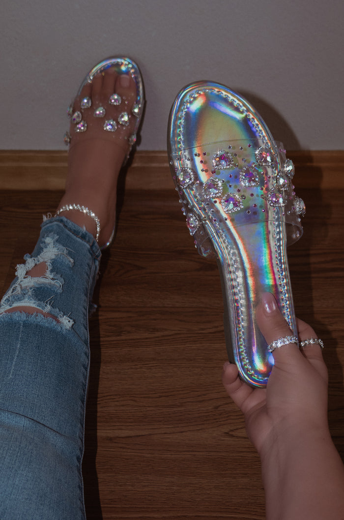 Rainbow - Embellished Holografic Slip On Sandals