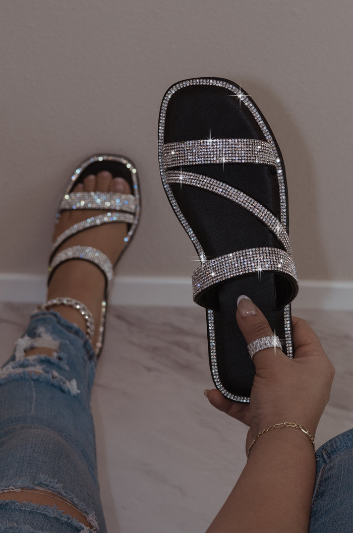 Trendy - Slip On Embellished Strap Flat Sandals