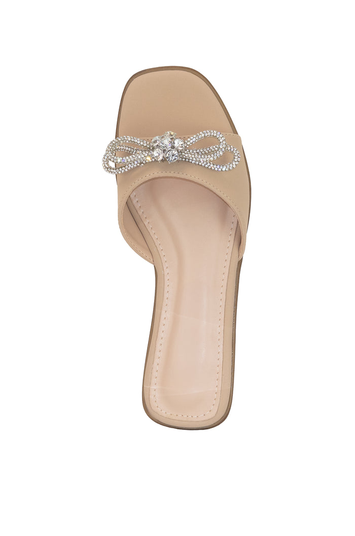 Quebec - Embellished Bow Strap Flat Sandals