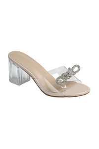 Aries - Clear Strap Mid Heel Embellished Mules