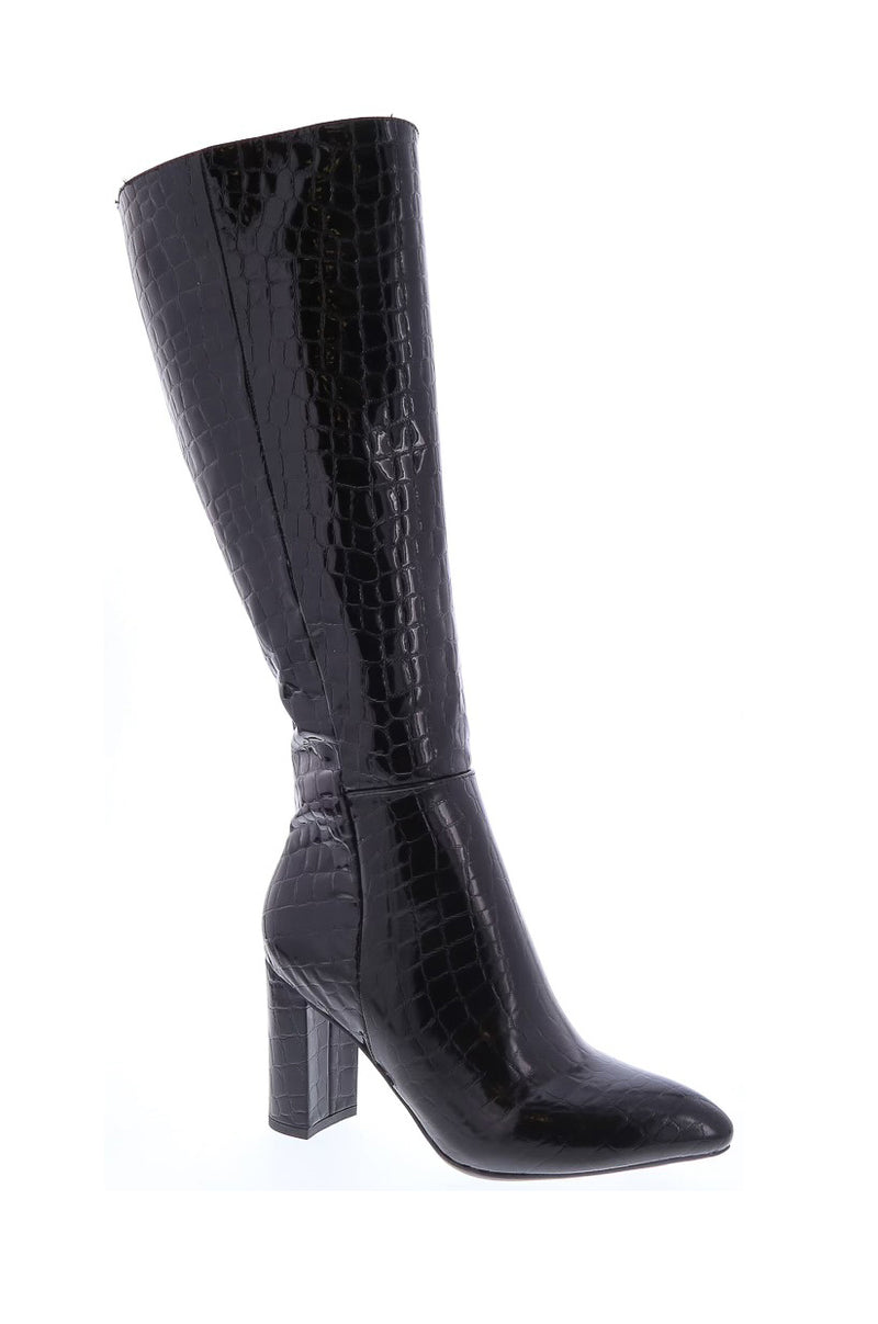 Martha -  Embossed Croc Chunky Heel Boots