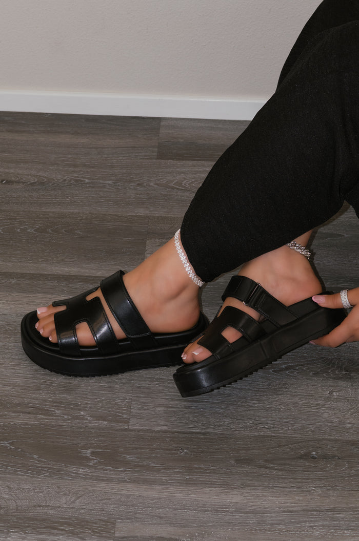 Innovation - Wide Friendly Velcro Front Strap Slide Flat Sandals