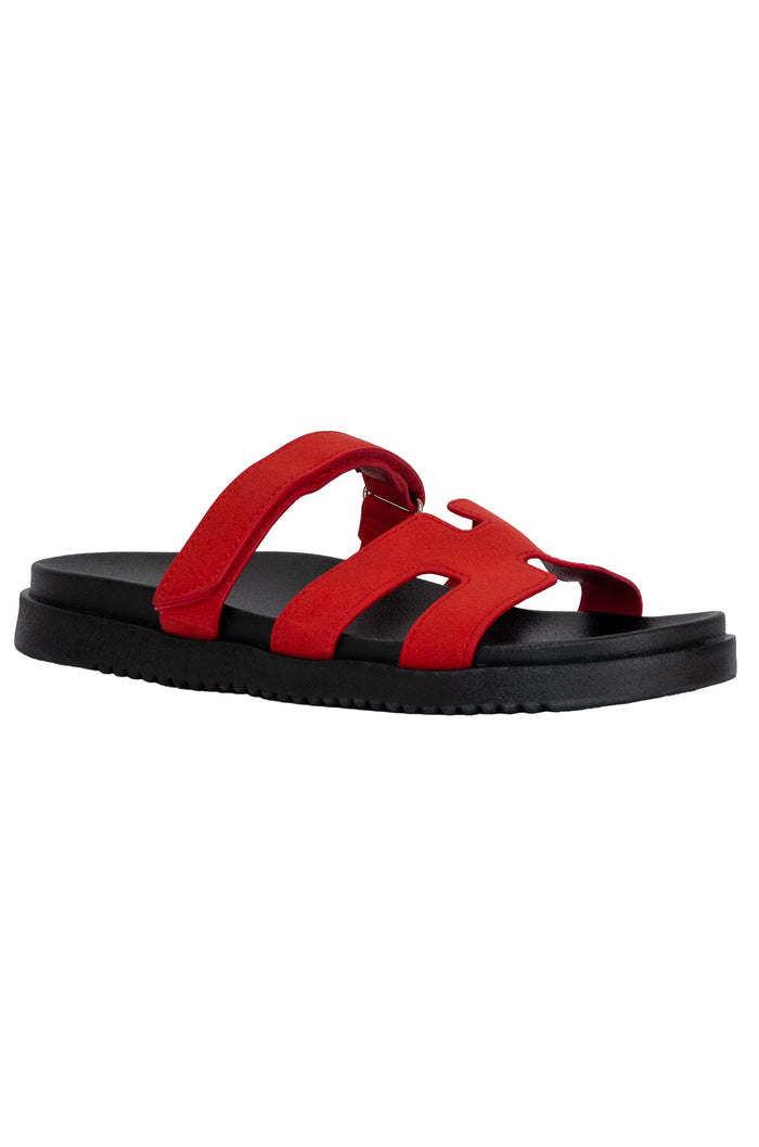 Emily - Wide Friendly Velcro Front Strap Slide Flat Sandals