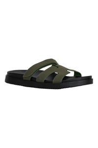 Emily - Wide Friendly Velcro Front Strap Slide Flat Sandals