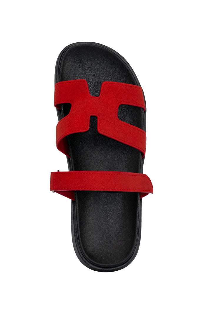 Emily - Wide Friendly Velcro Front Strap Slide Flat Sandals