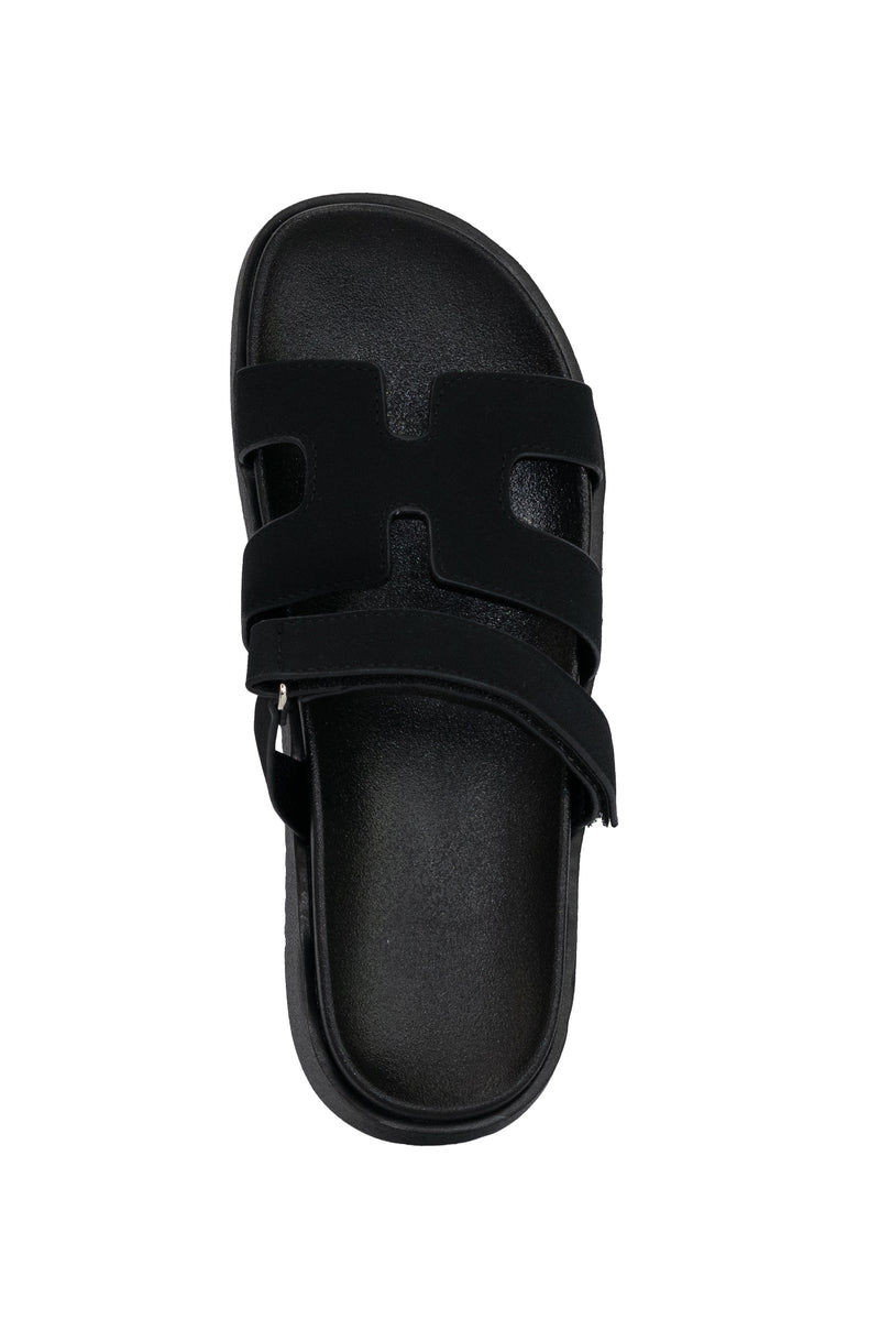 Emily - Wide Friendly Velcro Front Strap Slide Flat Sandals