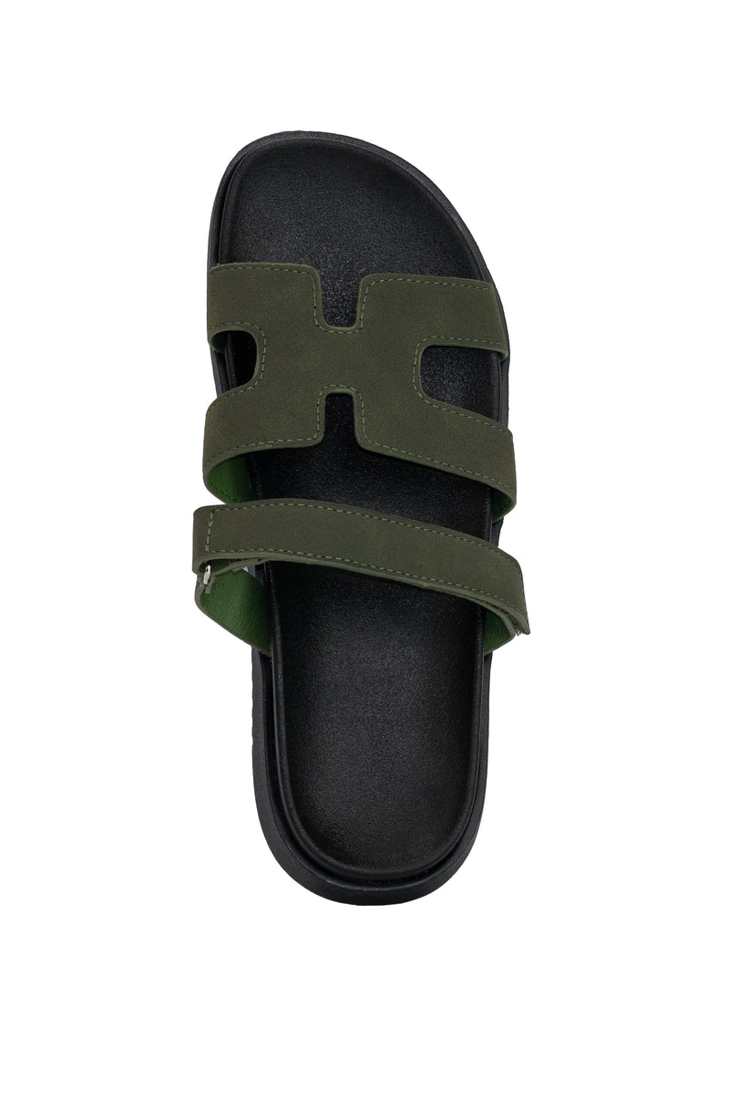 Emily - Wide Friendly Velcro Front Strap Slide Flat Sandals