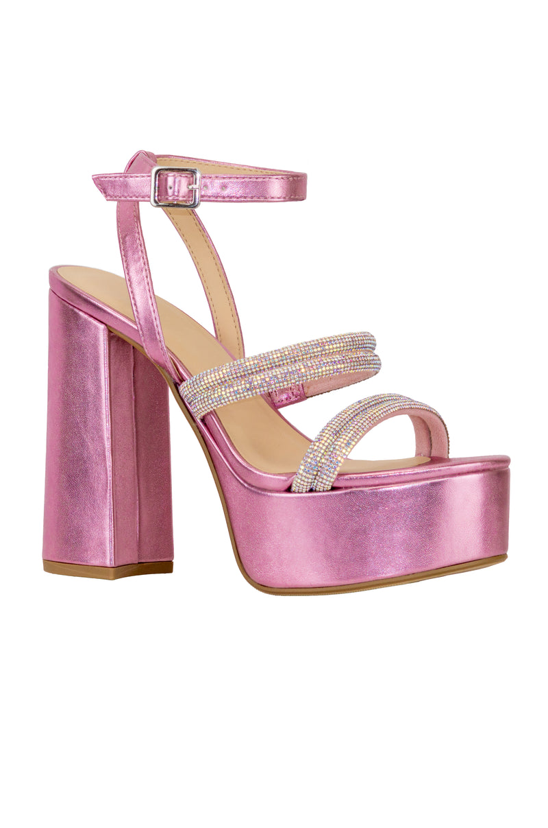 Hinda -  Ankle Strap Platform Rhinestones Decorated High Heels