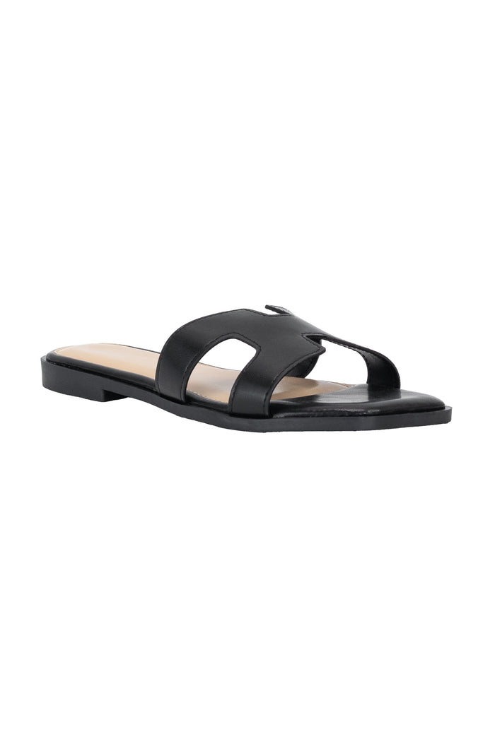 Kalyn - Square Toe Slip On Flat Sandals