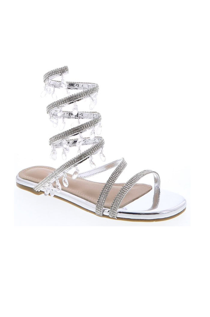 Chrissy - Drop Shaped Rhinestone Detailing Lace Up Sandals