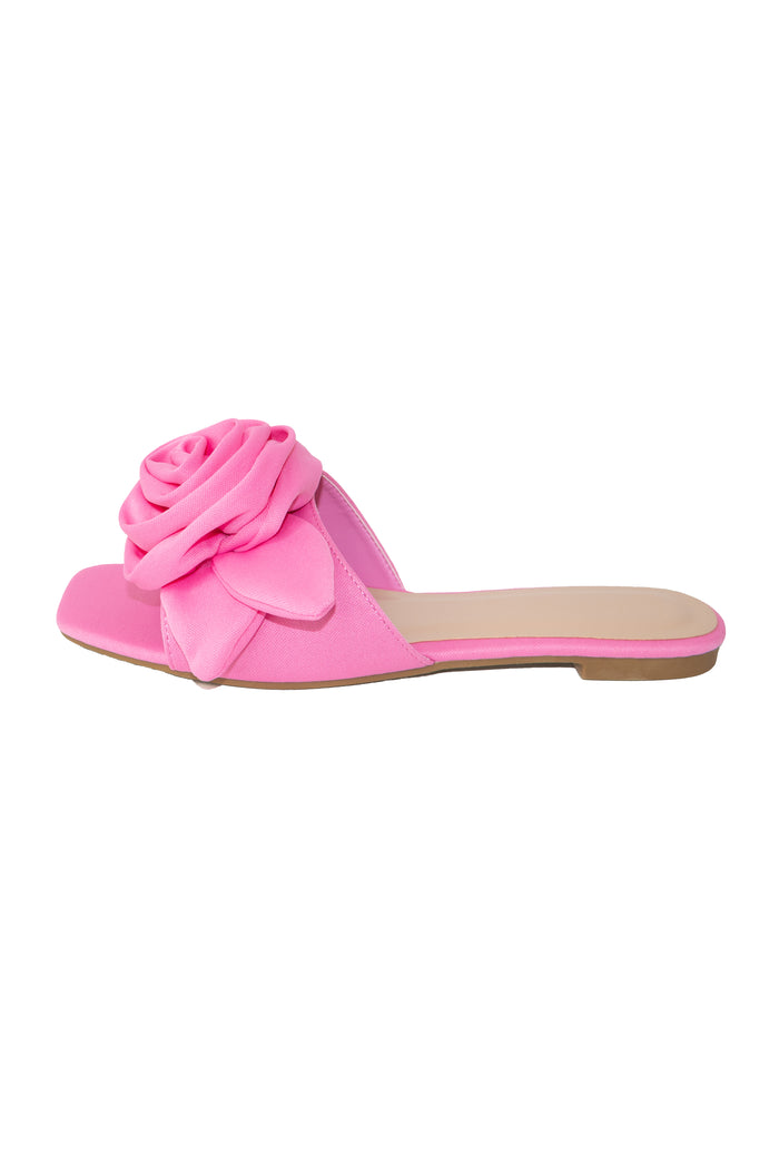 Rossie - Flower Detailing Slip On Flat Sandals