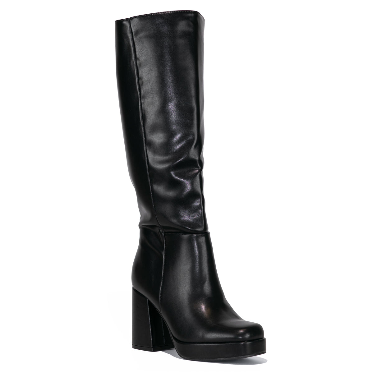 Chunky Heel Womens Knee High Black Boots Venom Block Heel