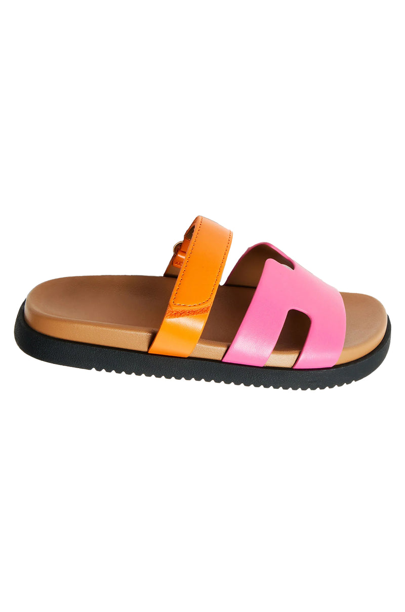 Lyon - Wide Friendly Velcro Front Strap Slide Flat Sandals
