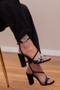 Treasure - Embellished Ankle Strap Heels Butterfly Rhinestone Detailing