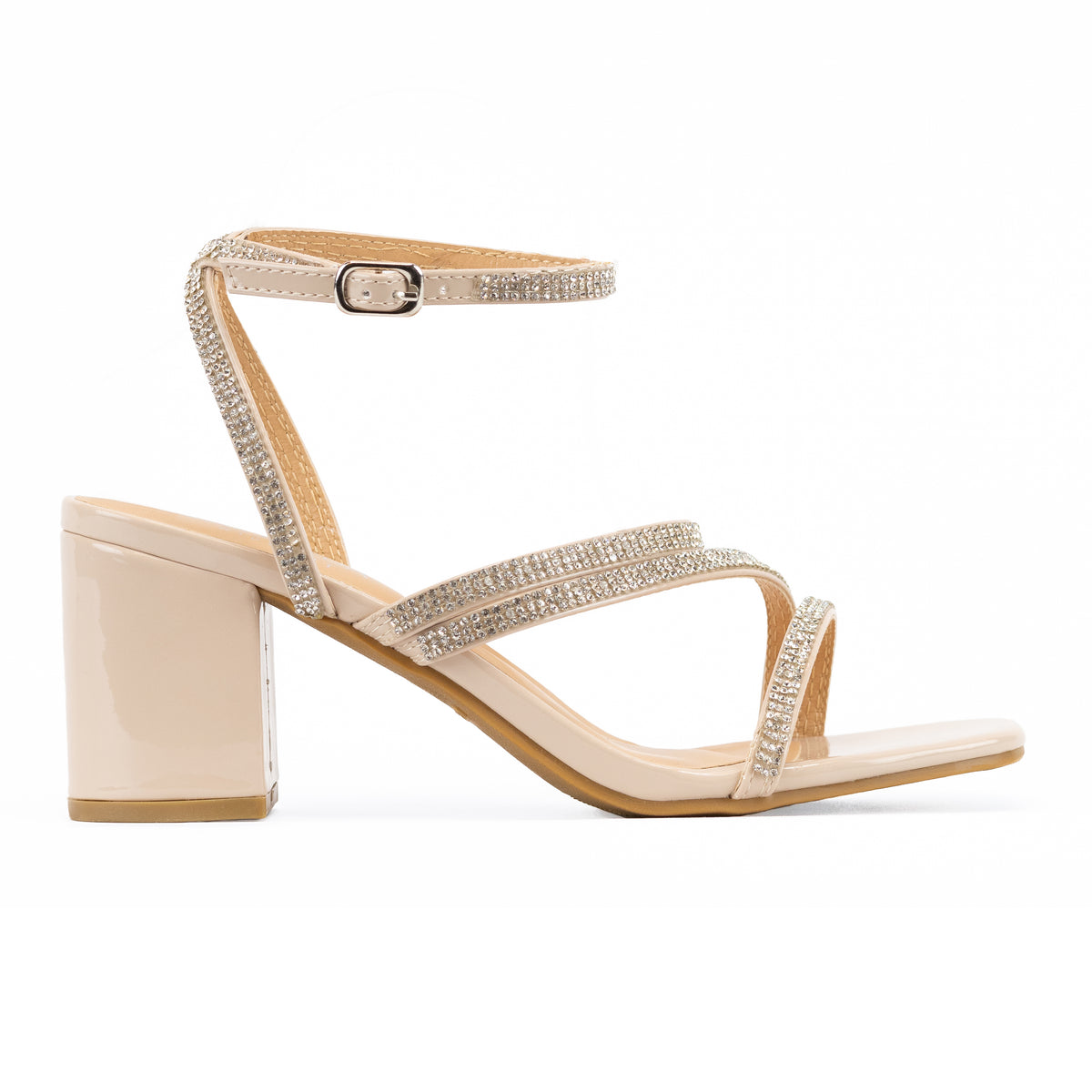 Heidy - Wide Fit Embellished Ankle Strap Mid Heels, Square Toe Design, Chic & Versatile Footwear, Ideal for Day-to-Night Looks