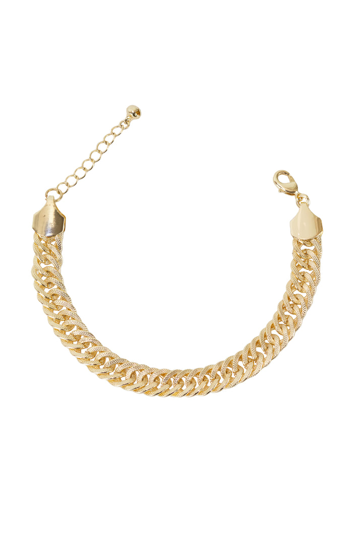 Faye - Golden Crescent Metal Carving Double Weave Close-Knit Link Chain Anklet