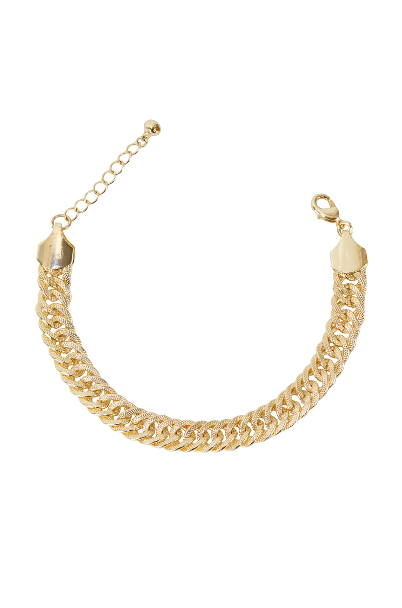 Faye - Golden Crescent Metal Carving Double Weave Close-Knit Link Chain Anklet