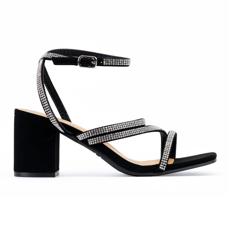 Heidy - Wide Fit Embellished Ankle Strap Mid Heels, Square Toe Design, Chic & Versatile Footwear, Ideal for Day-to-Night Looks