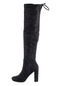 Platy - Over The Knee Lace Up Tie Back Suede Boots