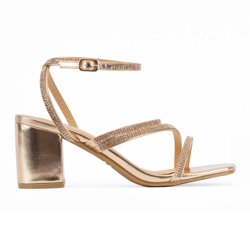 Heidy - Wide Fit Embellished Ankle Strap Mid Heels, Square Toe Design, Chic & Versatile Footwear, Ideal for Day-to-Night Looks