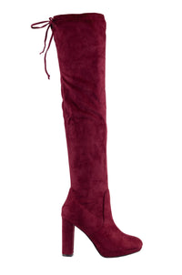 Platy - Over The Knee Lace Up Tie Back Suede Boots