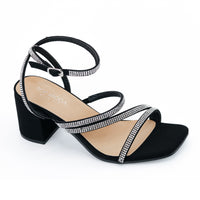 Heidy - Wide Fit Embellished Ankle Strap Mid Heels, Square Toe Design, Chic & Versatile Footwear, Ideal for Day-to-Night Looks