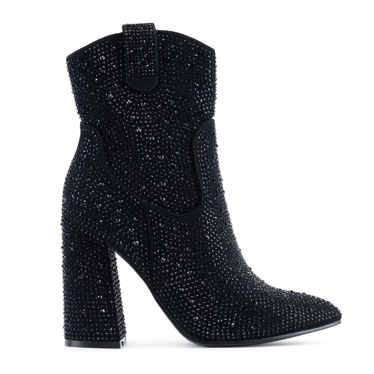 Eclipse - Rhinestone Embellished Block Heel Ankle Boots, All-Over Sparkle Detail, Stylish Winter Footwear, Glamorous for Evening or Casual Looks