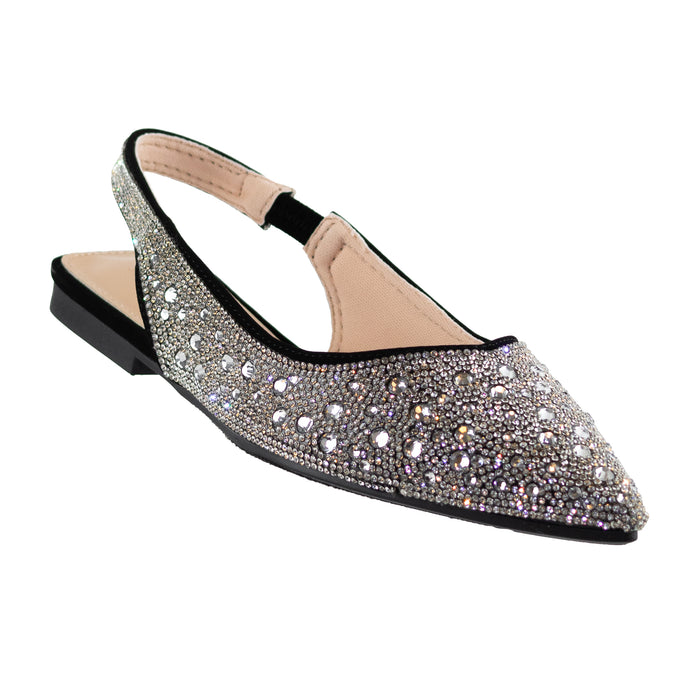 Rivets - Embellished Slingback Closed Pointed Toe Flats For Women