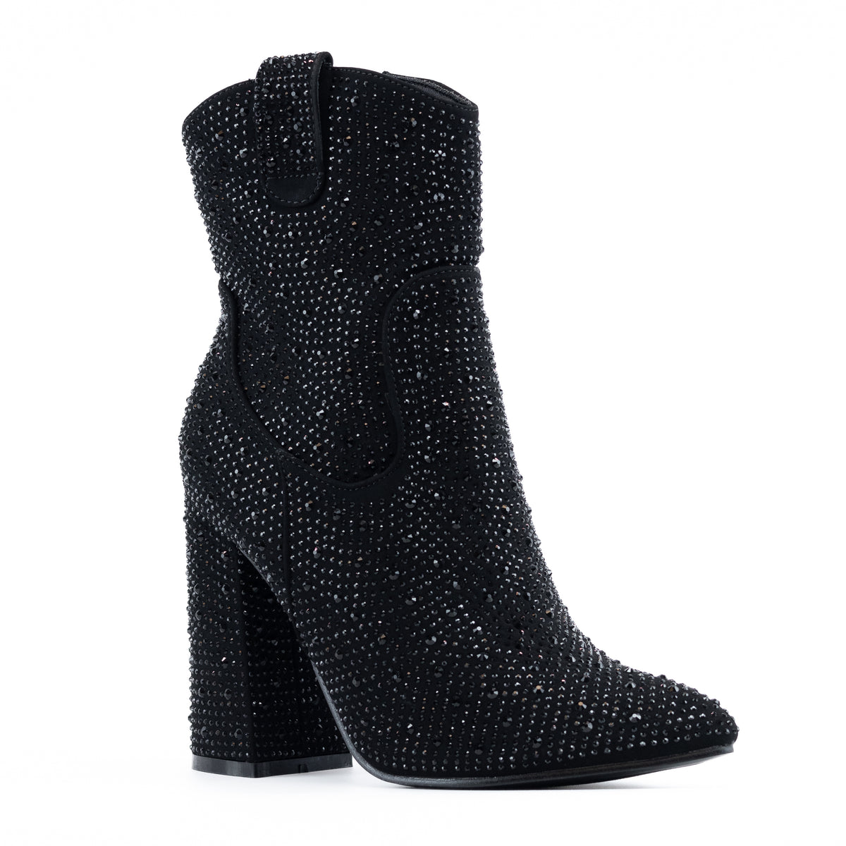 Eclipse - Rhinestone Embellished Block Heel Ankle Boots, All-Over Sparkle Detail, Stylish Winter Footwear, Glamorous for Evening or Casual Looks