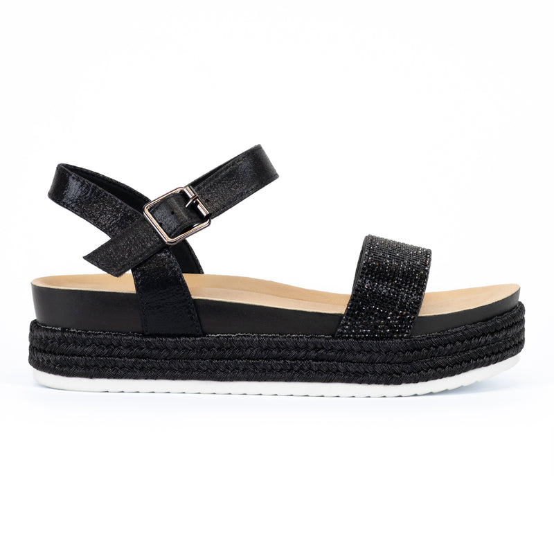 Raven - Women's Espadrille Sandals, Rhinestone Ankle Strap & Platform Sole, Perfect for Adding Sparkle to Your Outfit