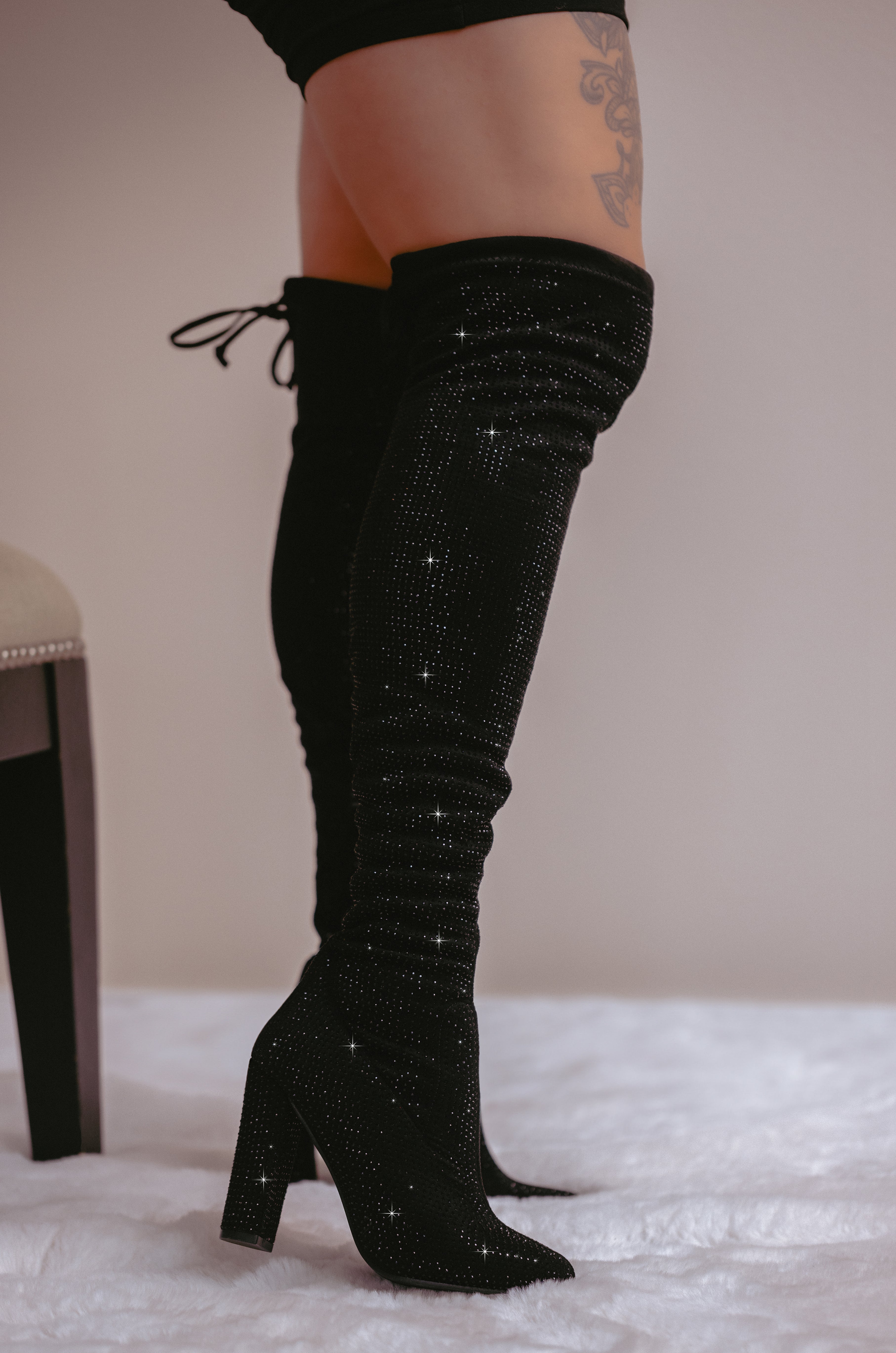 Monarch Over The Knee Rhinestone Embellished High Heel Boots ONLINE CUTE SHOES