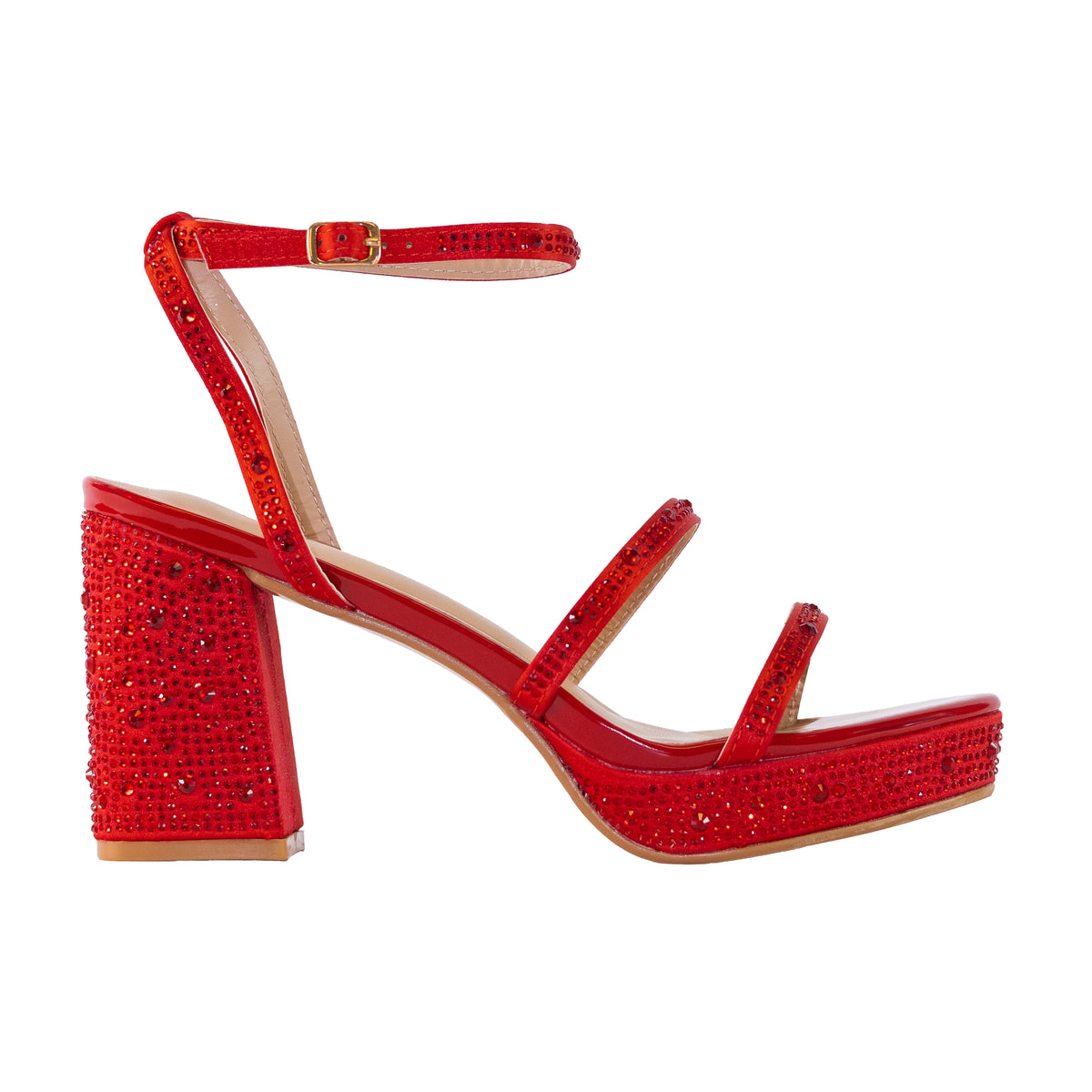 Cute Red Platform Sandals Platform Heels Rhinestone Red Heels