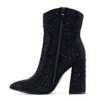 Eclipse - Rhinestone Embellished Block Heel Ankle Boots, All-Over Sparkle Detail, Stylish Winter Footwear, Glamorous for Evening or Casual Looks