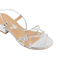 Jonie - Lace Up Mid Block Heels Rhinestones Butterflies Detail