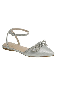 Sunbeam - Embellished Closed Pointed Toe Ankle Strap Flats