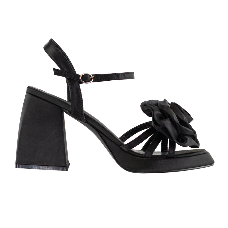 Danielle - Rose Shaped Detail Platform Block High Heels