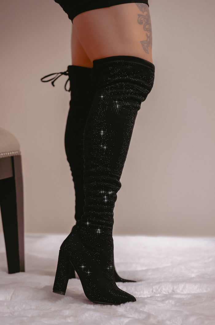 Monarch - Over The Knee Rhinestone Embellished High Heel Boots