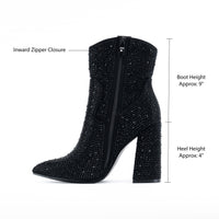 Eclipse - Rhinestone Embellished Block Heel Ankle Boots, All-Over Sparkle Detail, Stylish Winter Footwear, Glamorous for Evening or Casual Looks