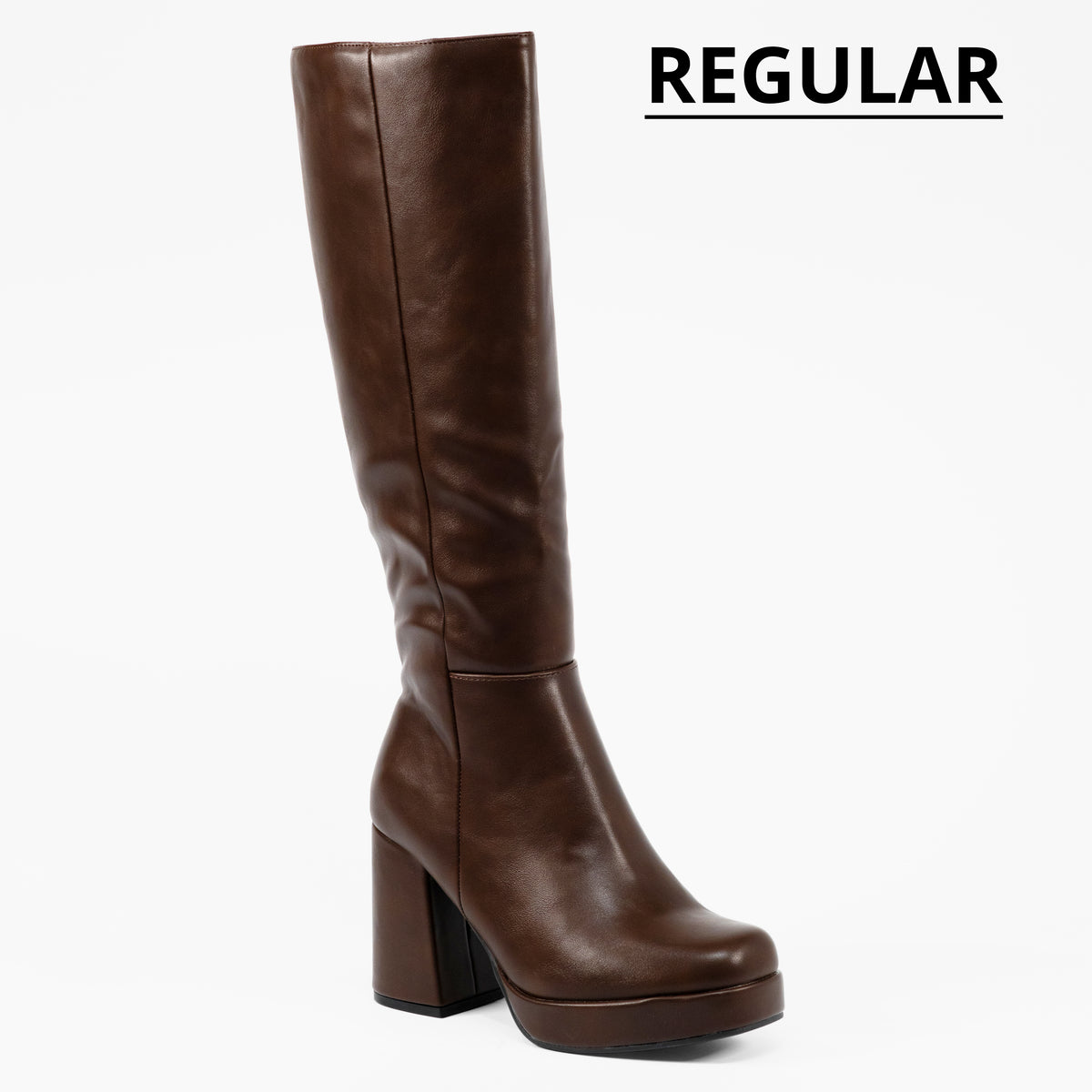 Venom - Women's Knee High Platform Boots, Regular Calf, Chunky Block Heel & Round Toe