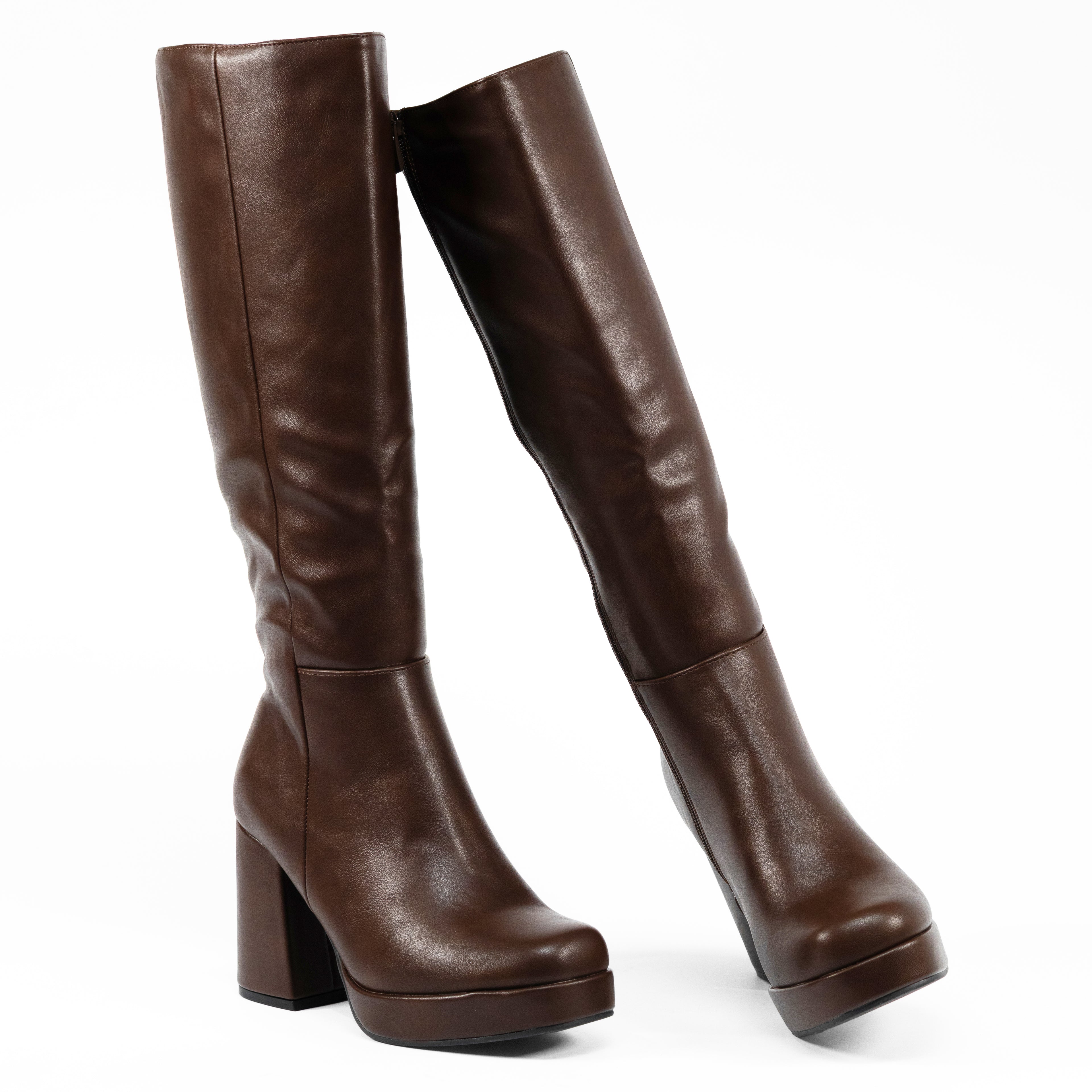 Venom - Women's Knee High Platform Boots, Regular Calf, Chunky Block Heel & Round Toe
